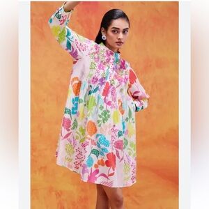 Pankaj & Nidhi Joyce Chiffon Floral Print Shirt Dress Sz S